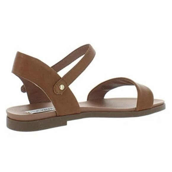 STEVE MADDEN WOMEN'S Size 7.5 Dina TAN LEATHER Flat SANDALS Buckle Ankle Strap - Picture 2 of 5